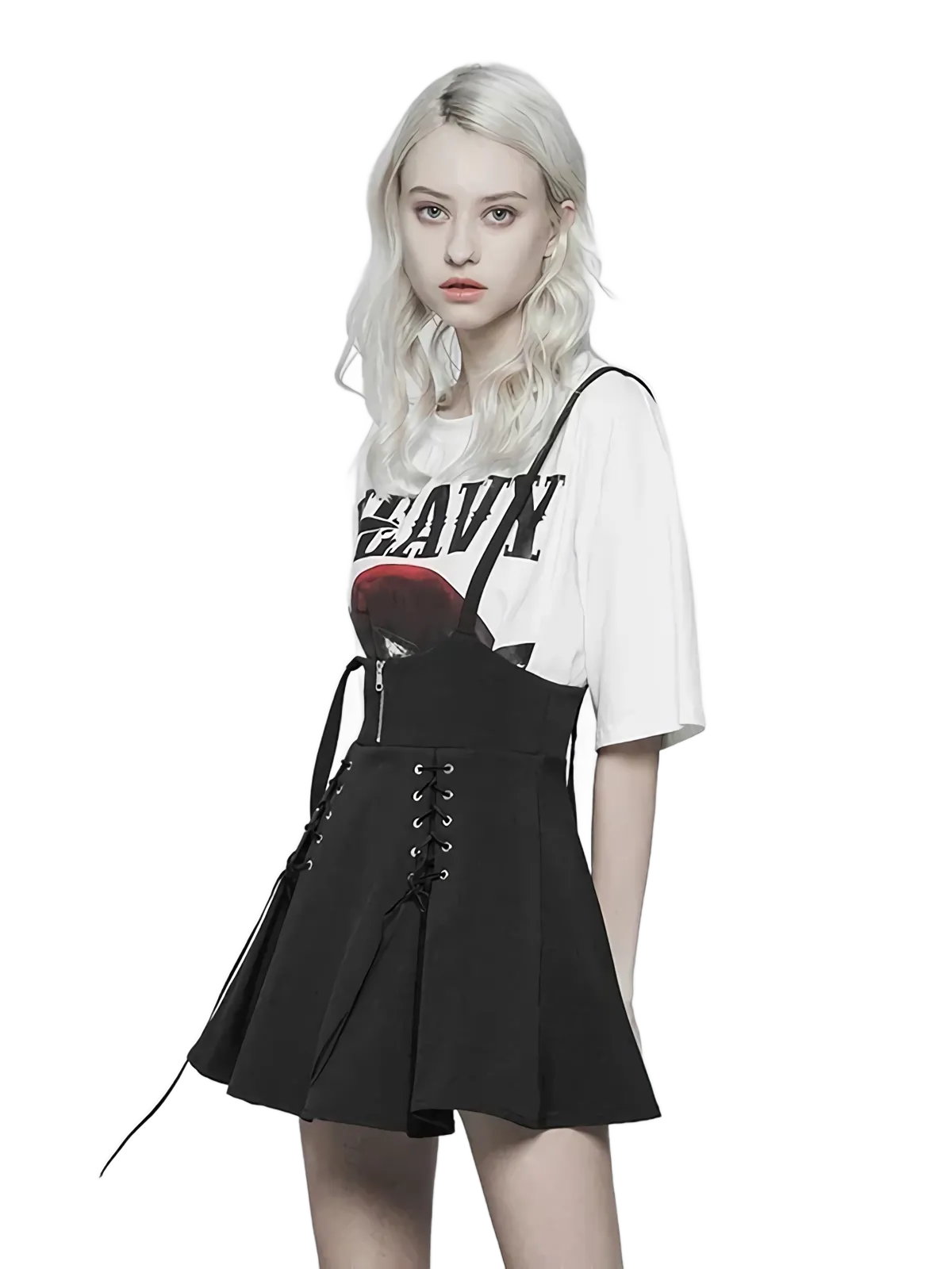 Lace-Up Suspender Mini Skirt