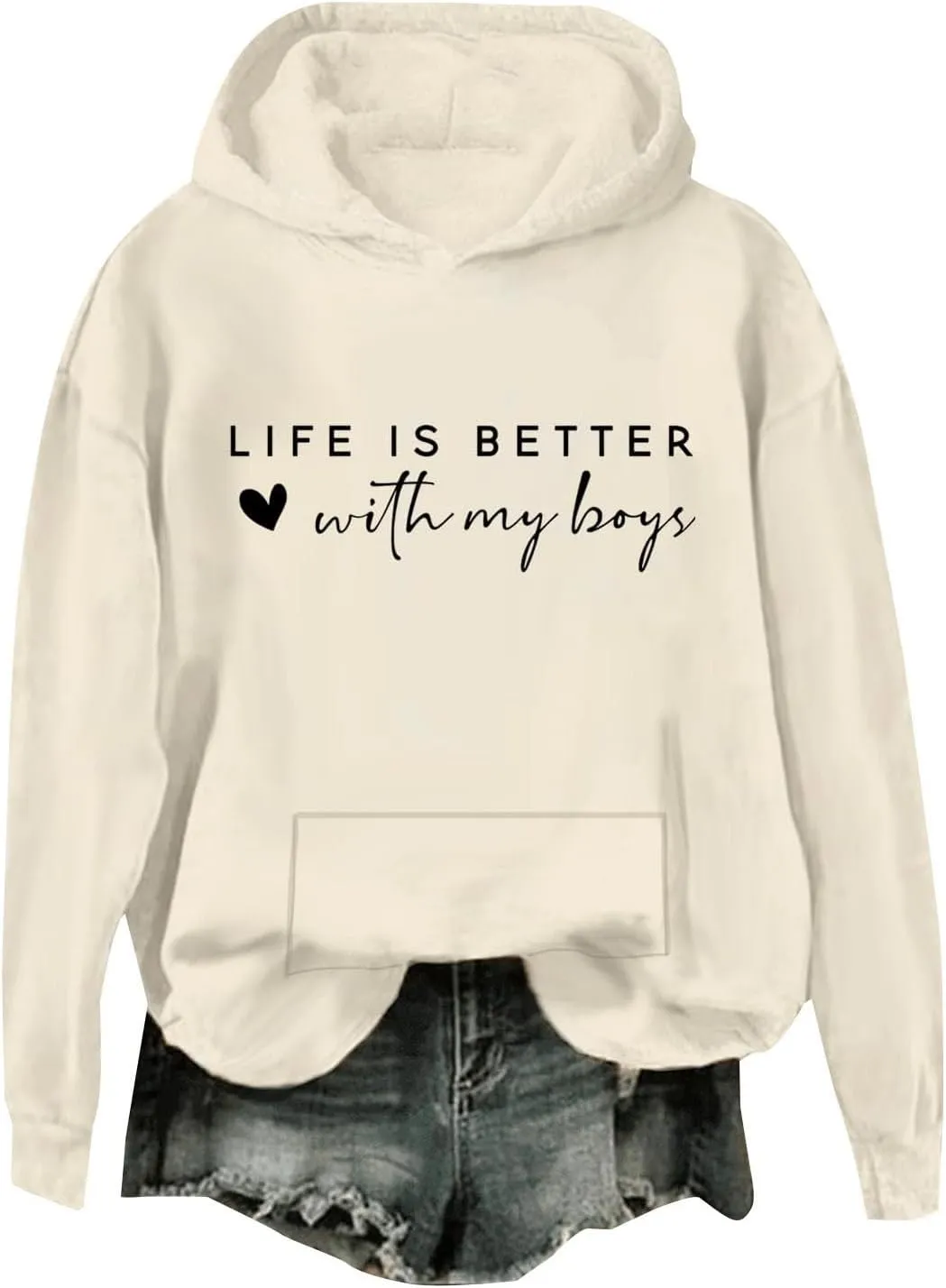 Life Is Better With My Boys Sweatshirt for Women, Mom Life Letter Print Long Sleeve Funny Pullover Hoodie Sweatshirt