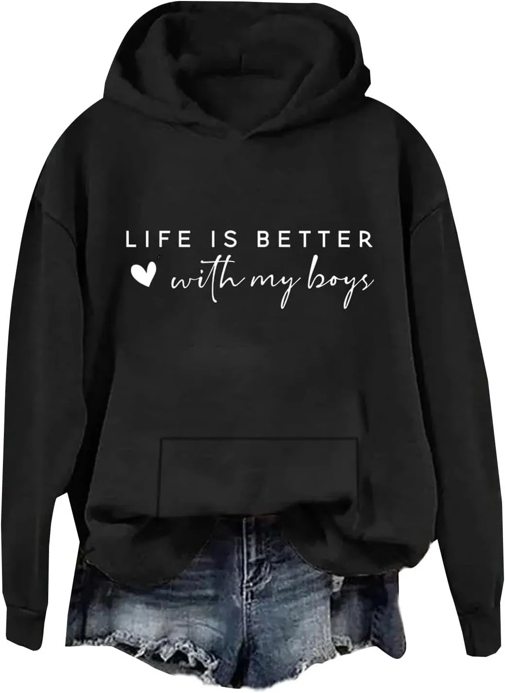Life Is Better With My Boys Sweatshirt for Women, Mom Life Letter Print Long Sleeve Funny Pullover Hoodie Sweatshirt