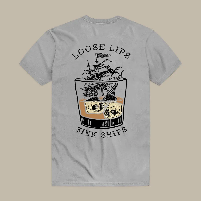 Loose Lips Sink Ships Printed Skull T-shirt