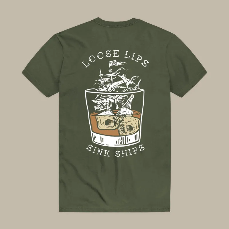 Loose Lips Sink Ships Printed Skull T-shirt