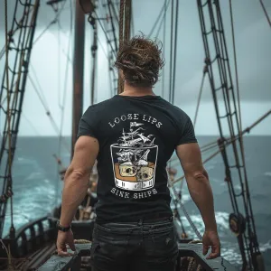 Loose Lips Sink Ships Printed Skull T-shirt