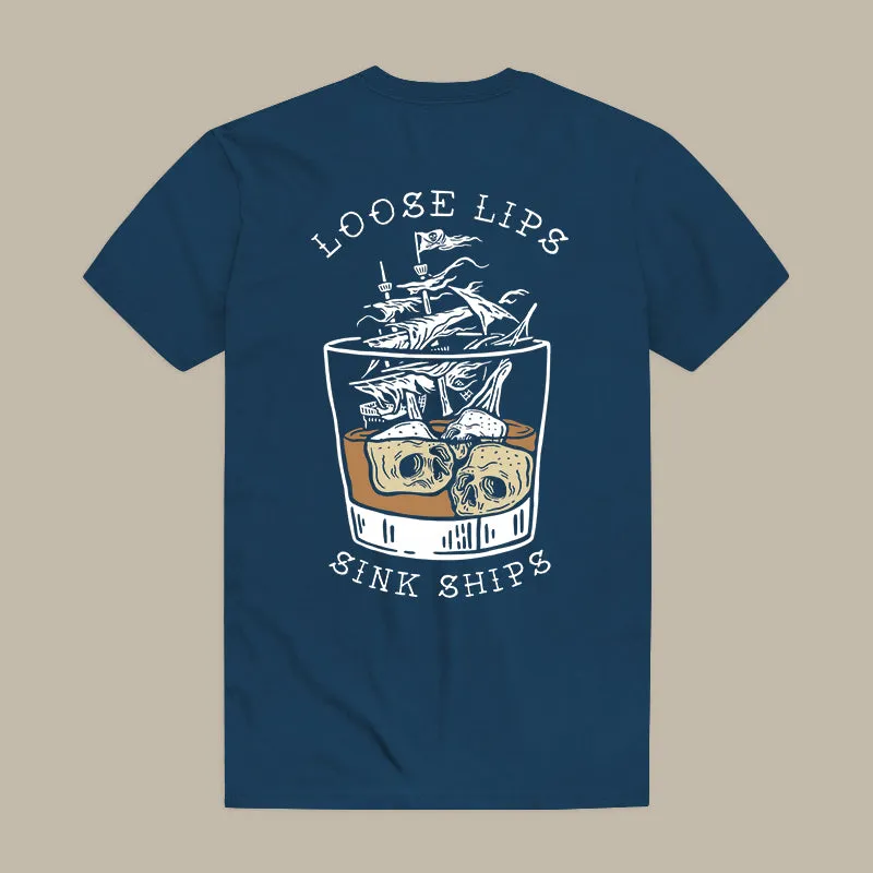Loose Lips Sink Ships Printed Skull T-shirt