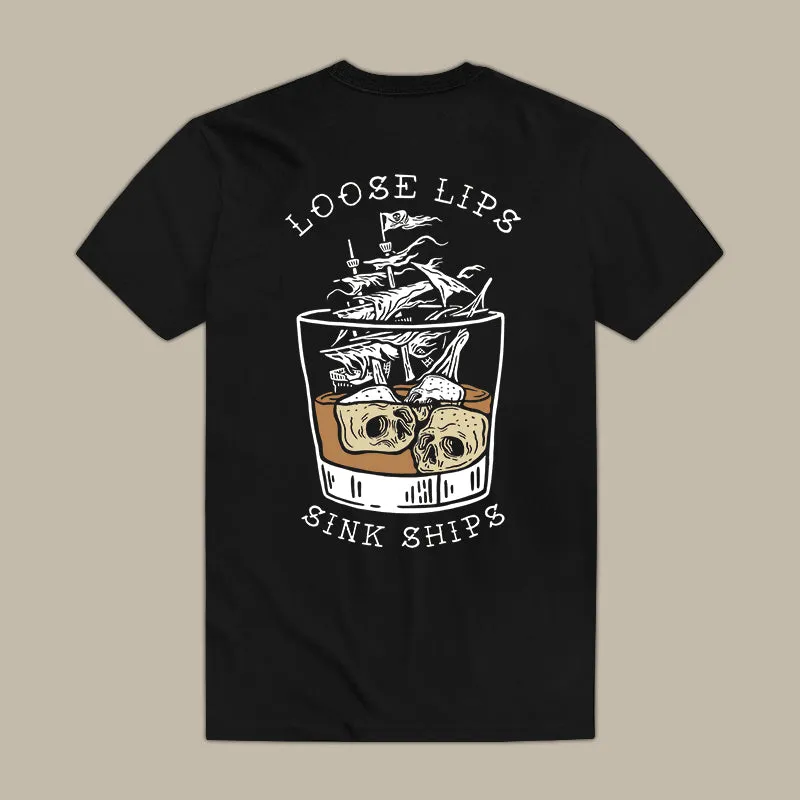 Loose Lips Sink Ships Printed Skull T-shirt