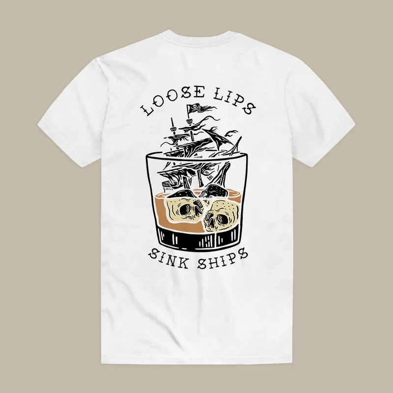 Loose Lips Sink Ships Printed Skull T-shirt