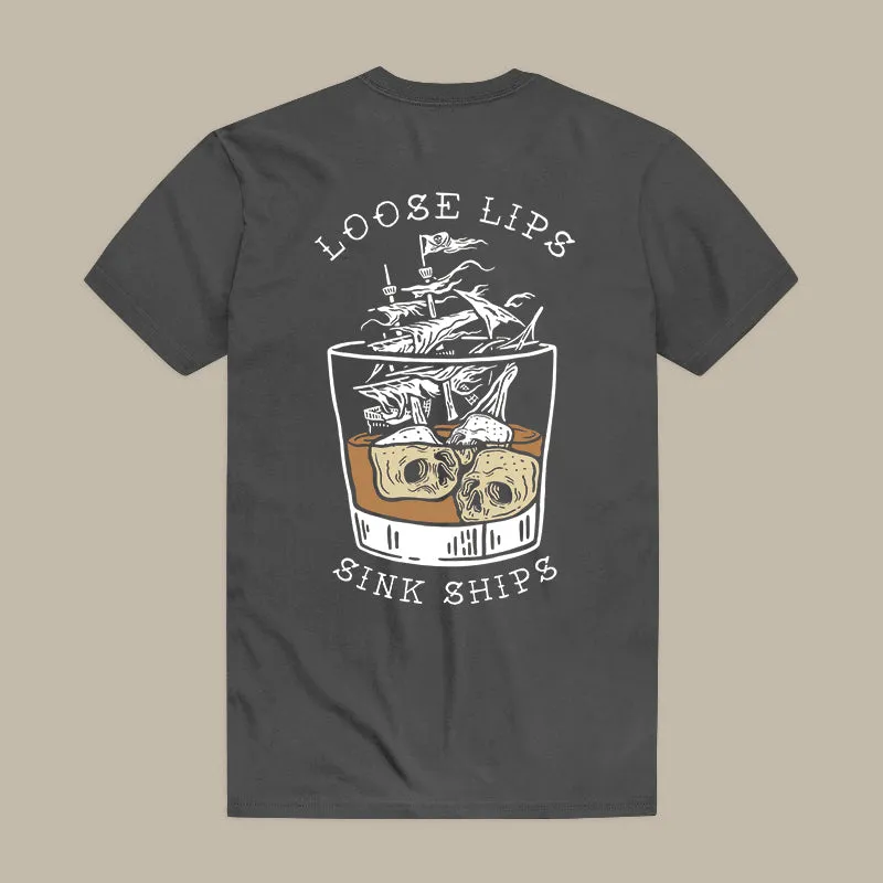 Loose Lips Sink Ships Printed Skull T-shirt