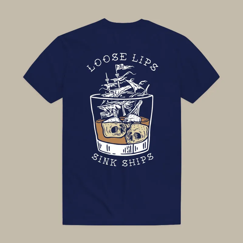 Loose Lips Sink Ships Printed Skull T-shirt