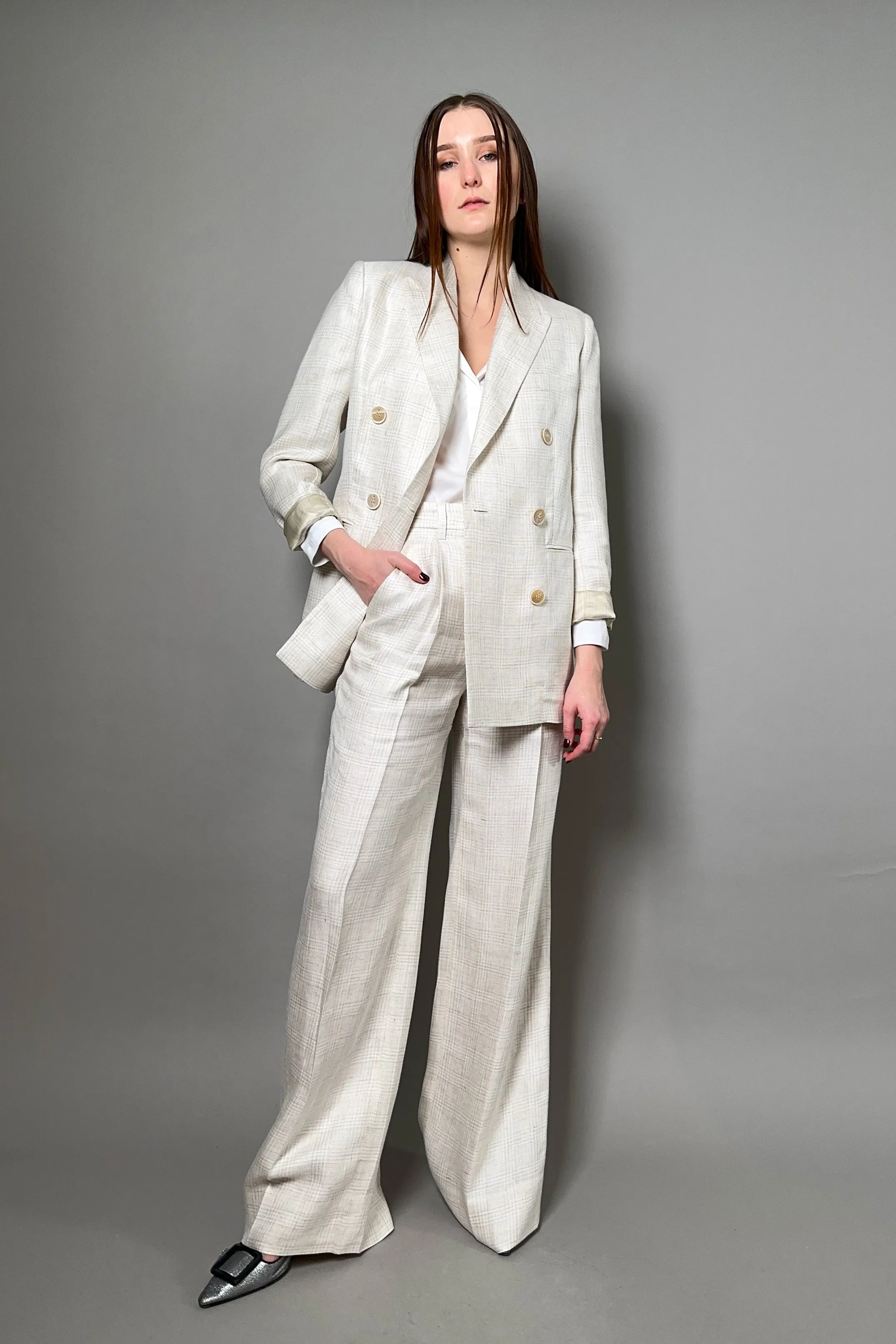 Lorena Antoniazzi Linen Trousers with Soft Check Pattern