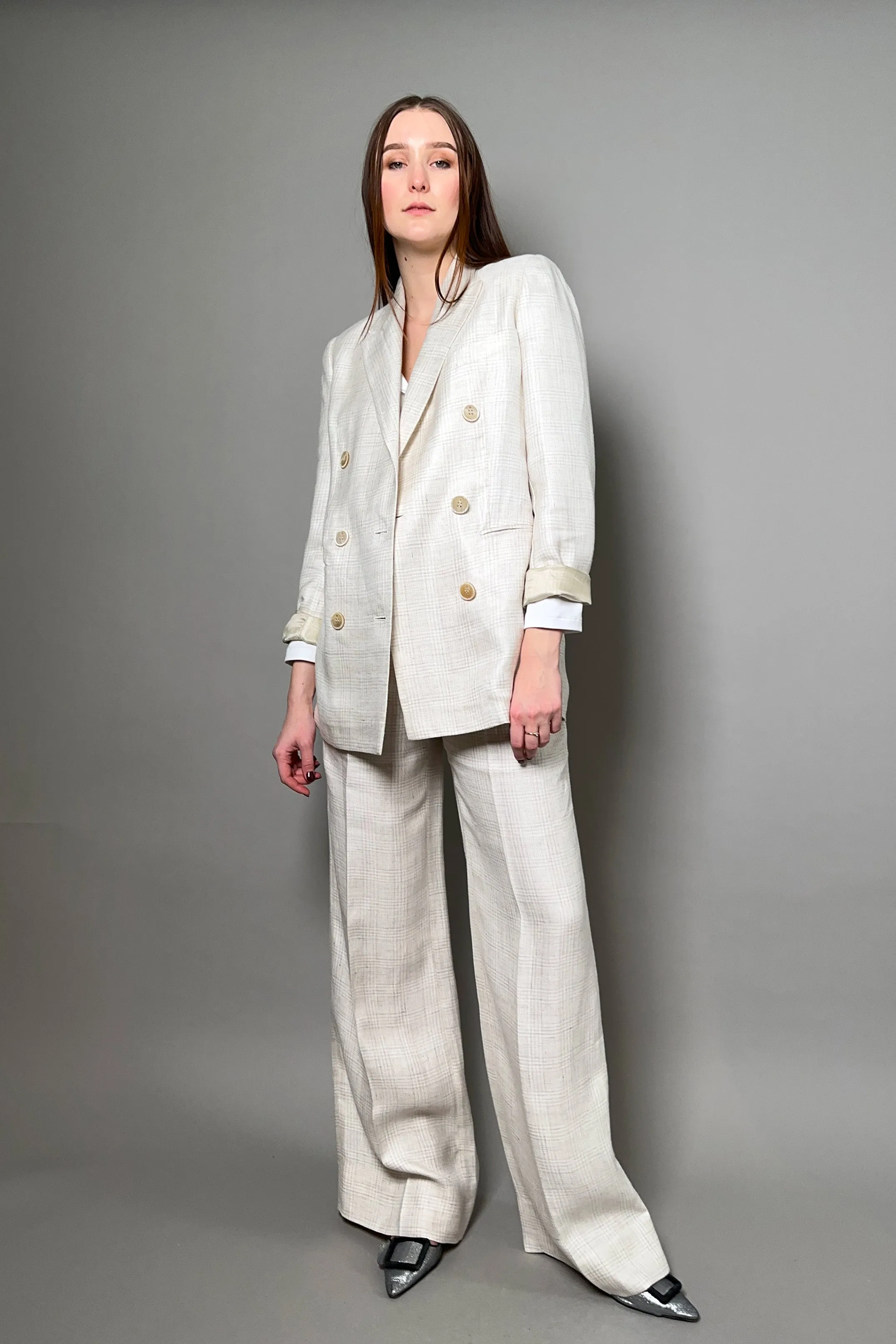 Lorena Antoniazzi Linen Trousers with Soft Check Pattern