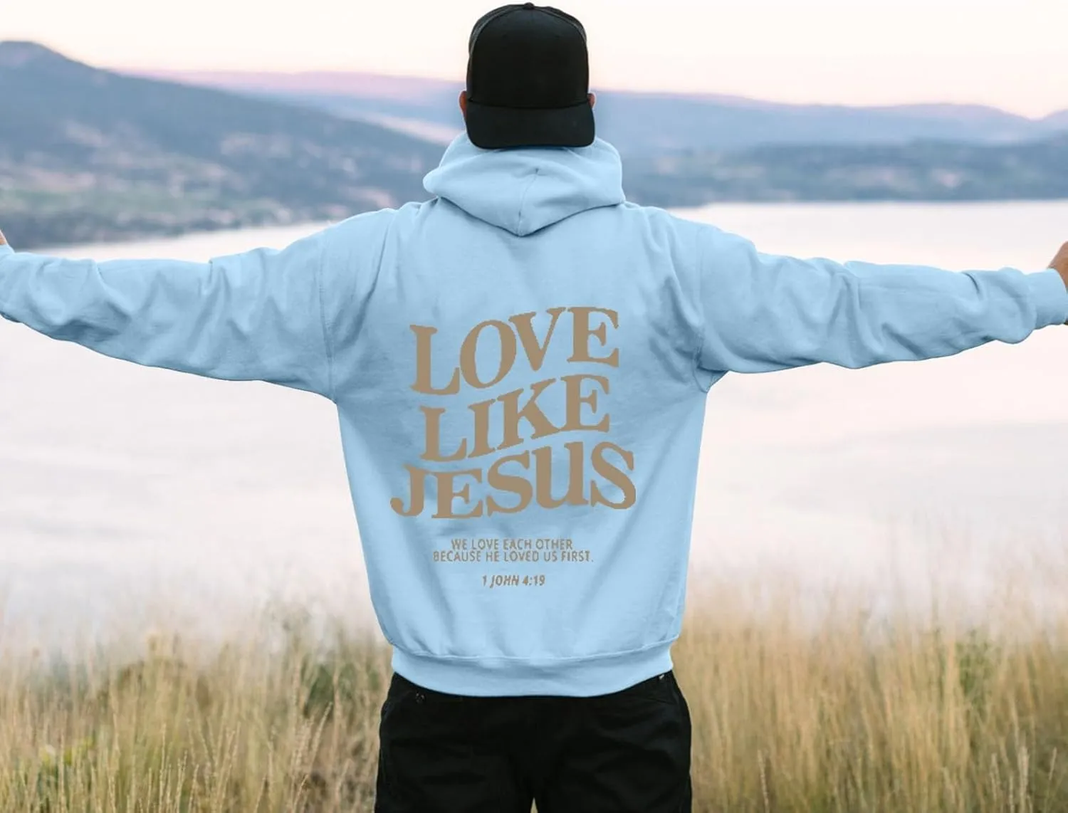 Love Like Jesus Hoodies for Men Christian Religious Sayings Pullover Sweater Trendy Bible Verse Fall Preppy Outfit