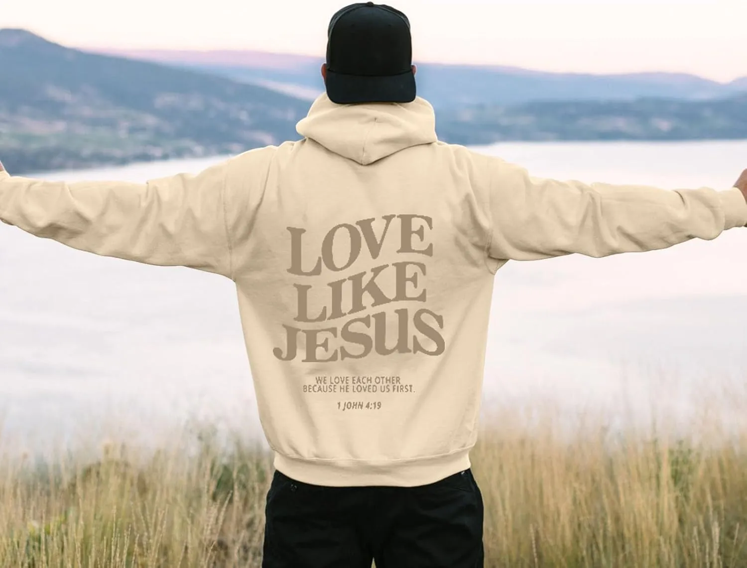 Love Like Jesus Hoodies for Men Christian Religious Sayings Pullover Sweater Trendy Bible Verse Fall Preppy Outfit