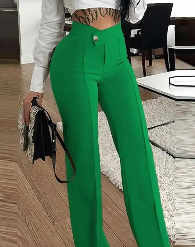 LVSANW Women's Urban Elegant Trousers 2024 Spring Summer Latest Button Straight Legal Work Pants Casual High Waist Versatile Long Pants