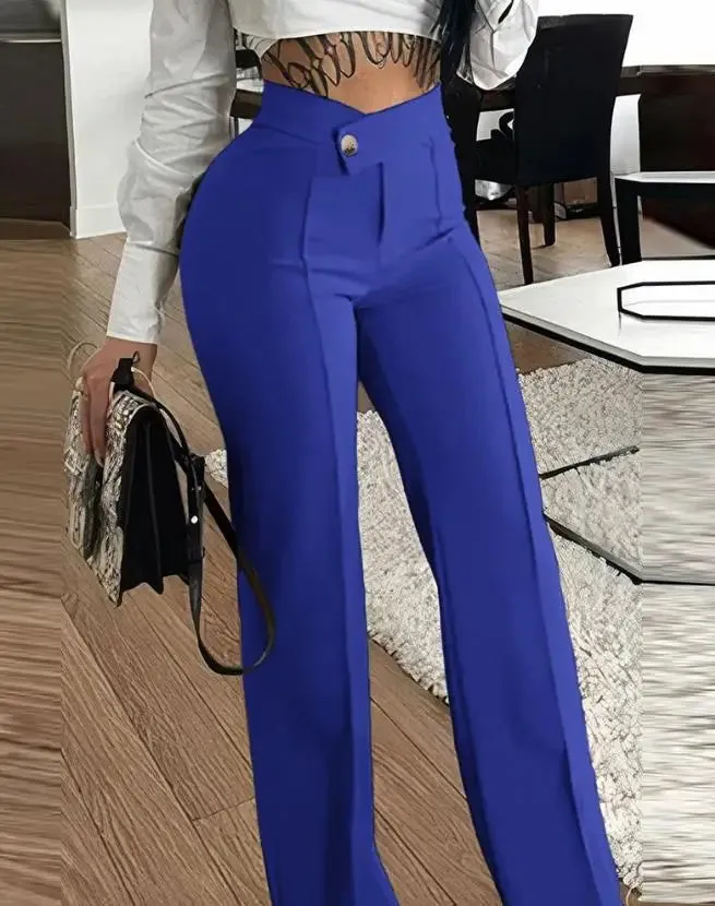 LVSANW Women's Urban Elegant Trousers 2024 Spring Summer Latest Button Straight Legal Work Pants Casual High Waist Versatile Long Pants