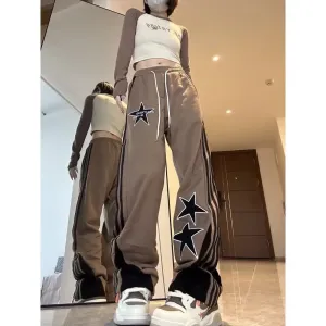 LVSANW Y2k Straight Loose Sweatpants for Women, Joggers, Star American Vintage, Versatile Sports Casual Pants for Children, Straight Dr