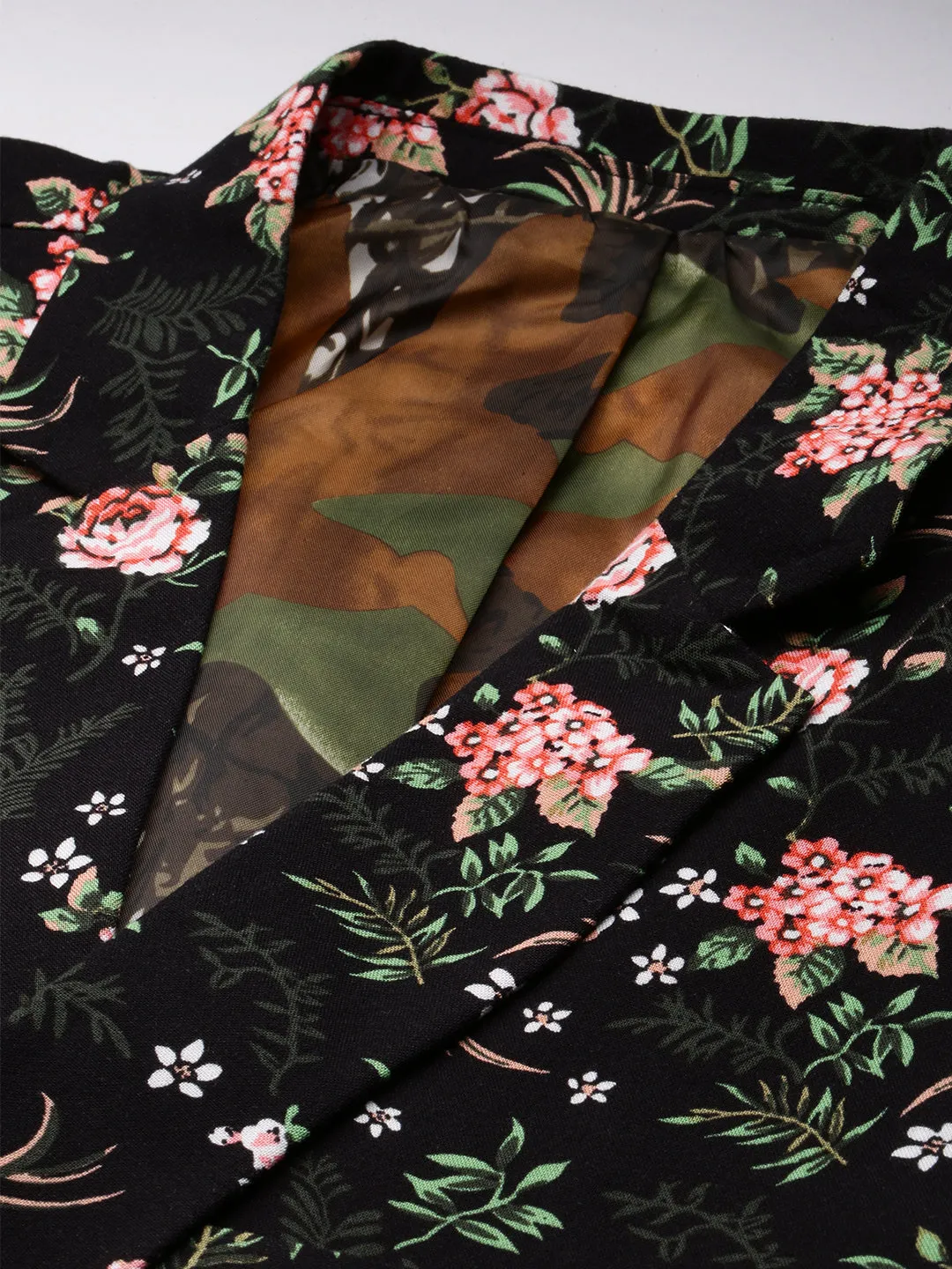 Men Black Printed Cotton Blazers