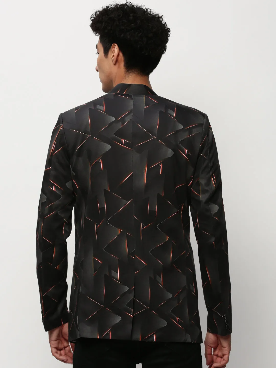 Men Black Printed Mandarin Collar Bandhgala Blazer