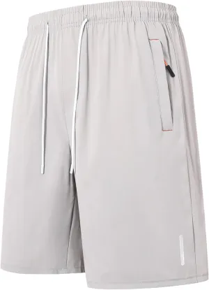 Men's Athletic Hiking Shorts Quick-Dry Waterproof Drawstring Short Reflective Stripe Ice Silk Pant with Zipper Pocket