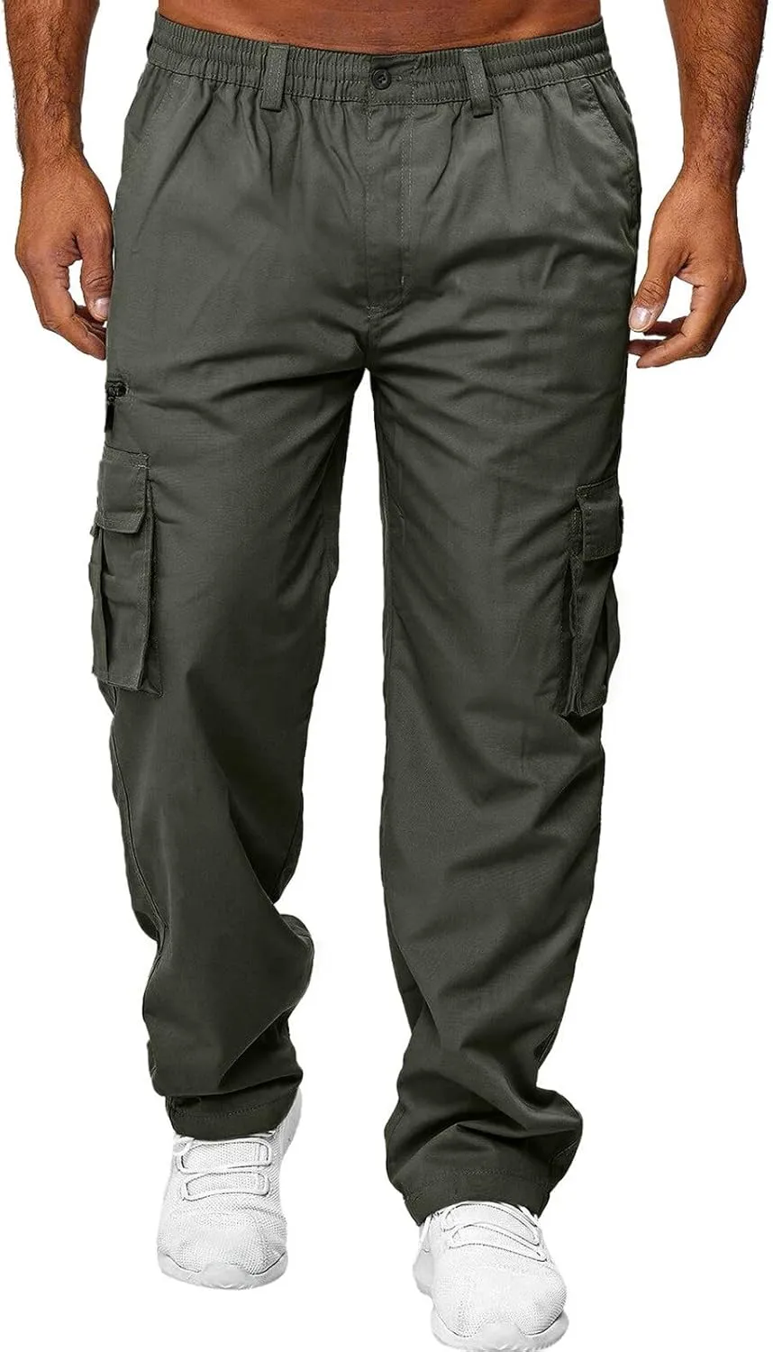 Mens Cargo Joggers Pants Casual Twill Chino Cotton Elastic Drawstring Outdoor Hiking Sweatpants Pants