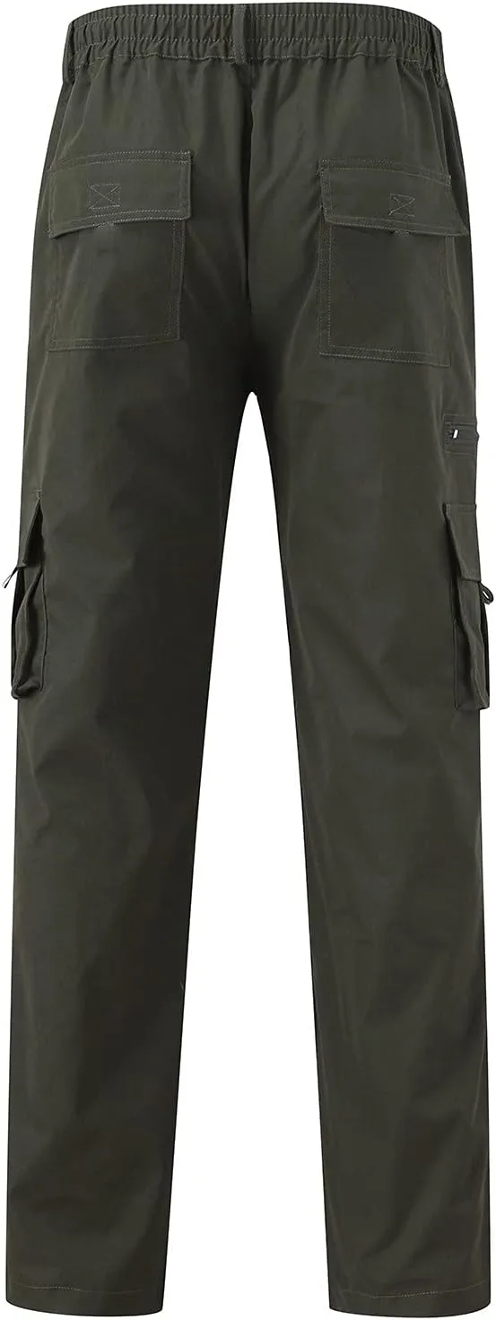 Mens Cargo Joggers Pants Casual Twill Chino Cotton Elastic Drawstring Outdoor Hiking Sweatpants Pants