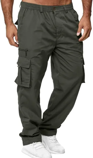 Mens Cargo Joggers Pants Casual Twill Chino Cotton Elastic Drawstring Outdoor Hiking Sweatpants Pants