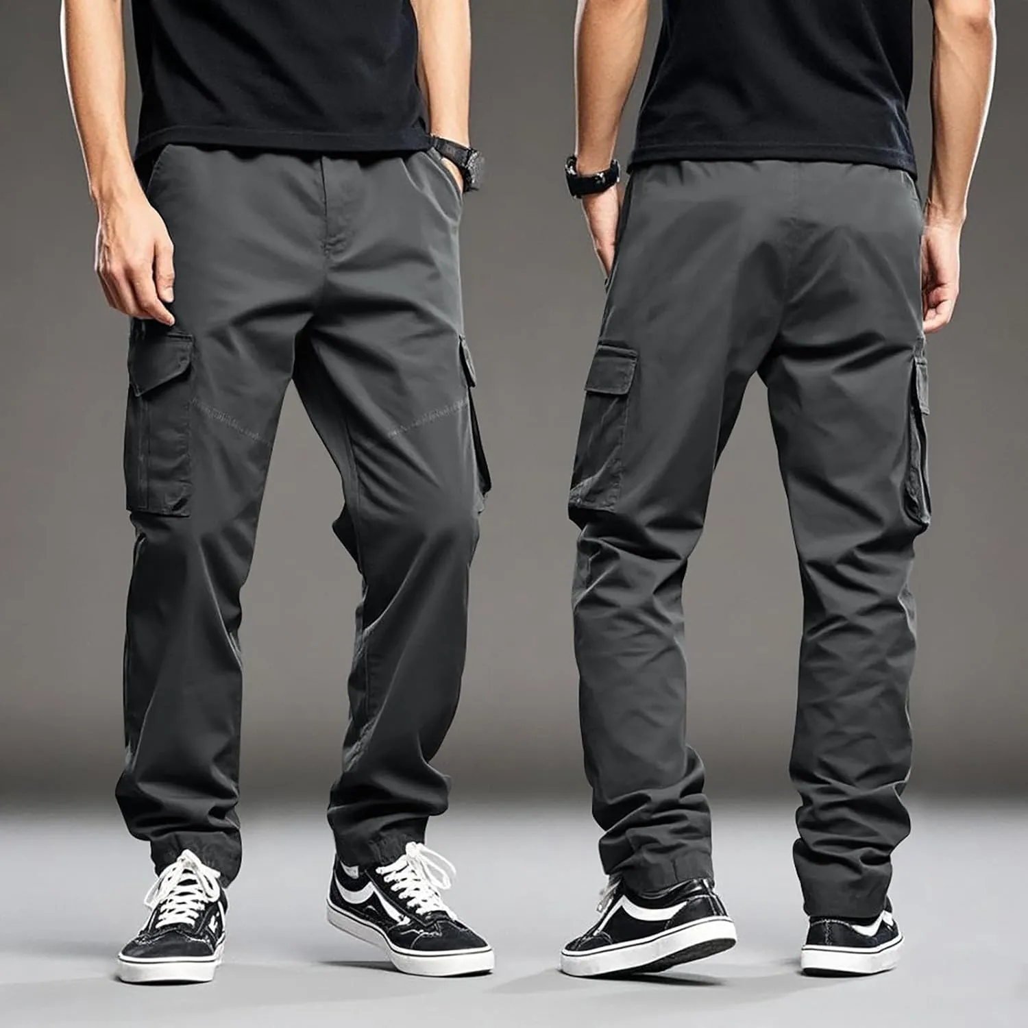 Men's Drawstring Multi Pocket Casual Pants Hiking Pants Cotton Cargo Pants