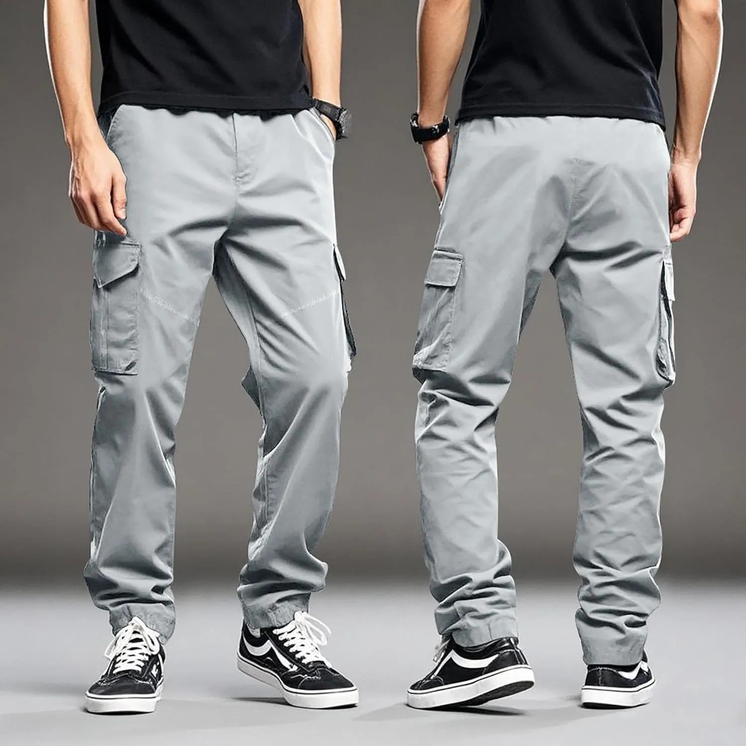 Men's Drawstring Multi Pocket Casual Pants Hiking Pants Cotton Cargo Pants