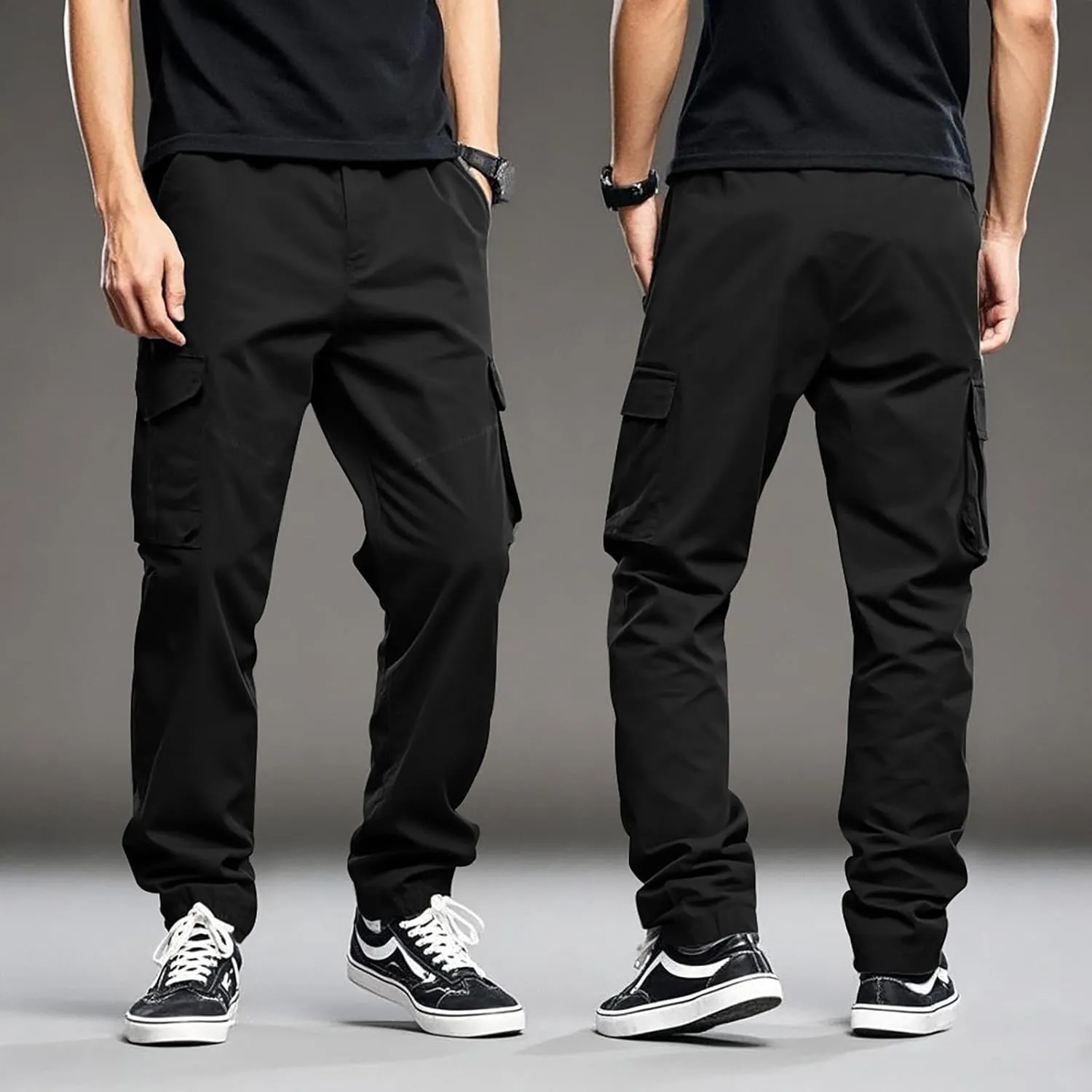 Men's Drawstring Multi Pocket Casual Pants Hiking Pants Cotton Cargo Pants