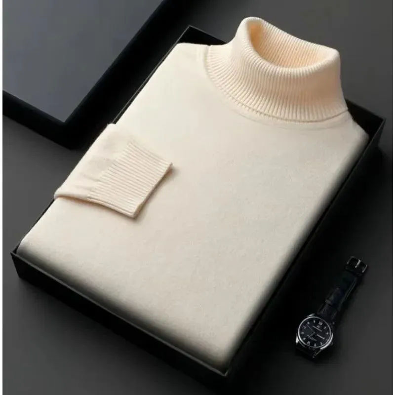Men’s Knitted Turtleneck Sweater – Slim Fit, Anti-Pilling, Long Sleeve Pullover