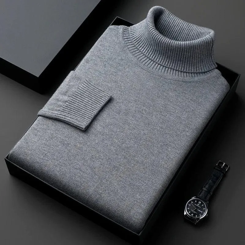 Men’s Knitted Turtleneck Sweater – Slim Fit, Anti-Pilling, Long Sleeve Pullover