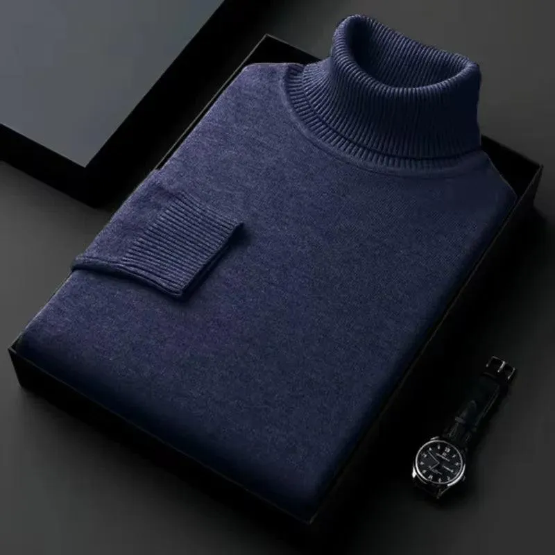 Men’s Knitted Turtleneck Sweater – Slim Fit, Anti-Pilling, Long Sleeve Pullover