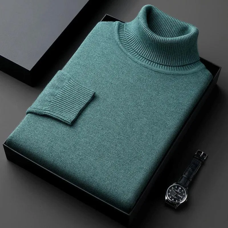 Men’s Knitted Turtleneck Sweater – Slim Fit, Anti-Pilling, Long Sleeve Pullover