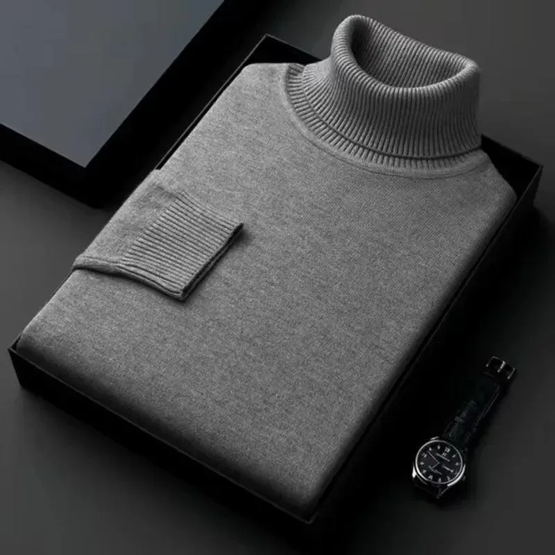 Men’s Knitted Turtleneck Sweater – Slim Fit, Anti-Pilling, Long Sleeve Pullover