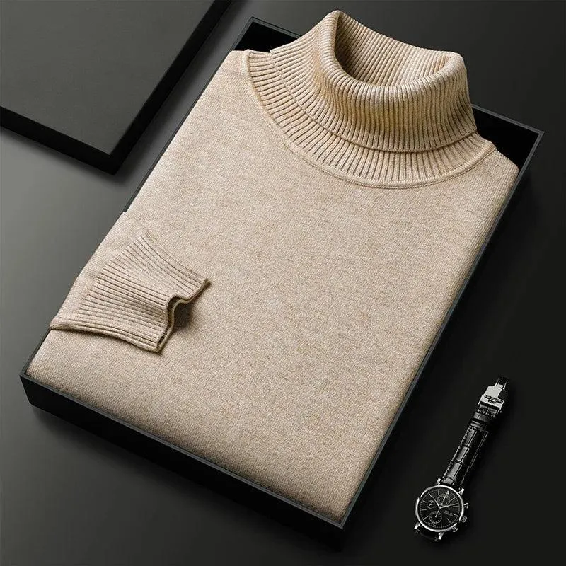 Men’s Knitted Turtleneck Sweater – Slim Fit, Anti-Pilling, Long Sleeve Pullover