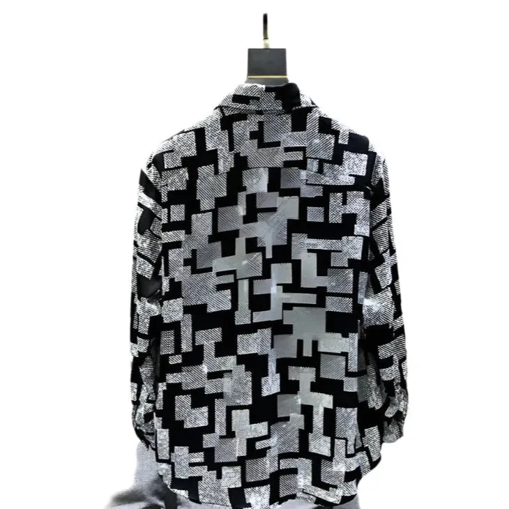 Men's Long Sleeve Luxury Shirt - Trendy Printed Pattern, High Quality, Casual Elegant Social Wear