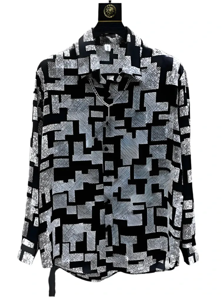 Men's Long Sleeve Luxury Shirt - Trendy Printed Pattern, High Quality, Casual Elegant Social Wear