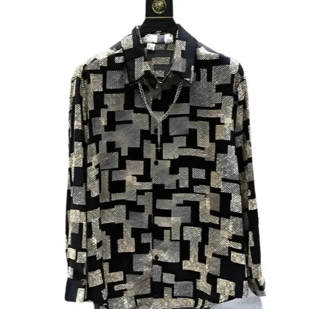 Men's Long Sleeve Luxury Shirt - Trendy Printed Pattern, High Quality, Casual Elegant Social Wear