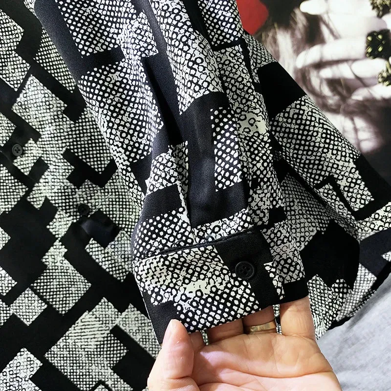 Men's Long Sleeve Luxury Shirt - Trendy Printed Pattern, High Quality, Casual Elegant Social Wear