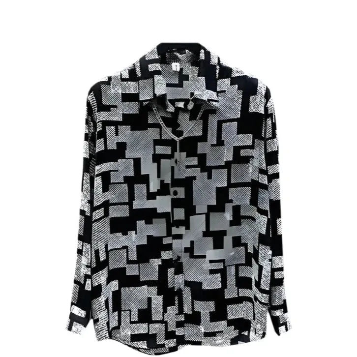 Men's Long Sleeve Luxury Shirt - Trendy Printed Pattern, High Quality, Casual Elegant Social Wear