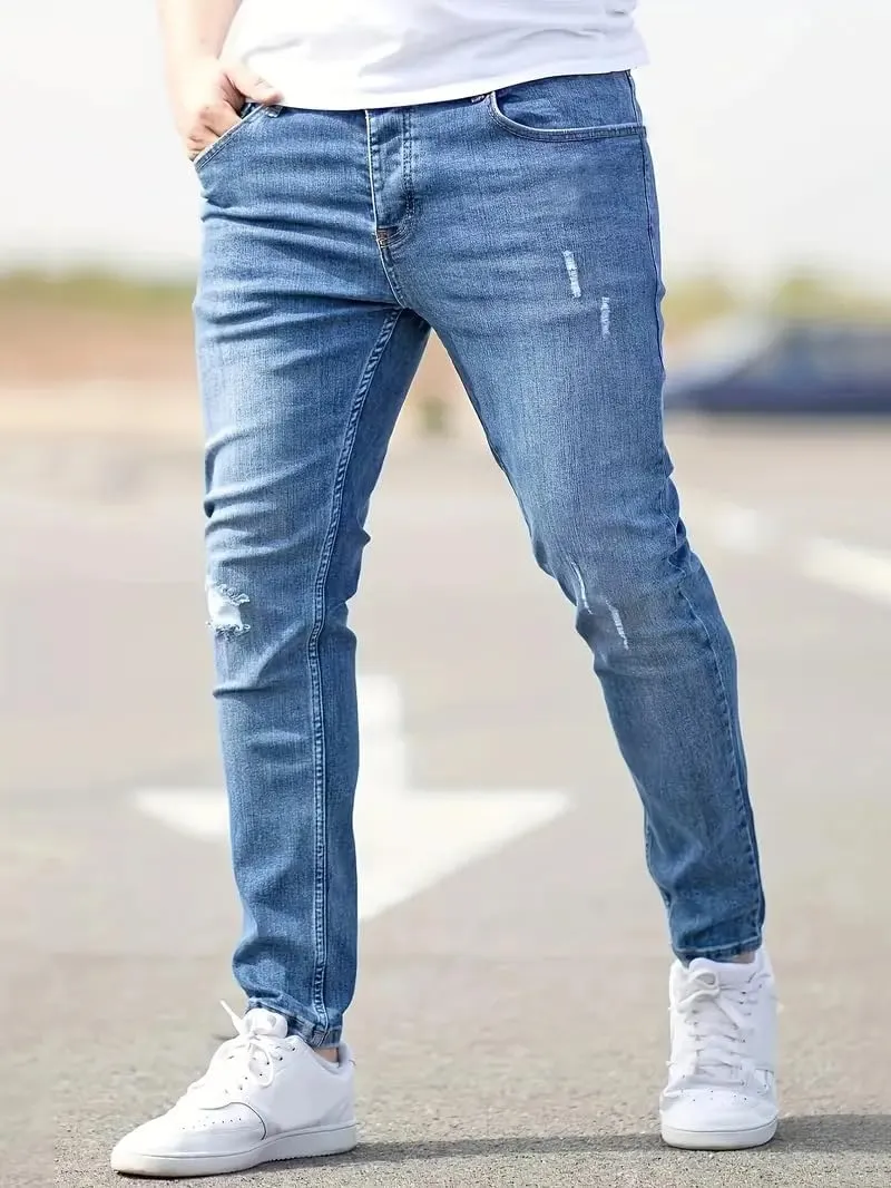 Men's Ripped Pants Skinny Jeans Stretchy Slim Fit Jeans Pants for Men Casual Loose Summer Trousers