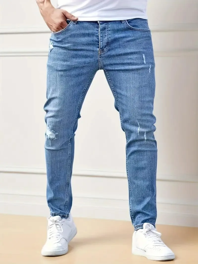 Men's Ripped Pants Skinny Jeans Stretchy Slim Fit Jeans Pants for Men Casual Loose Summer Trousers