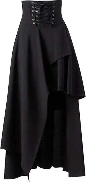 Midi Skirts for Women High Waist Lace Up Vintage Style Loose Hem Tummy Control Lolita Skirt Ladies Trendy Clothes