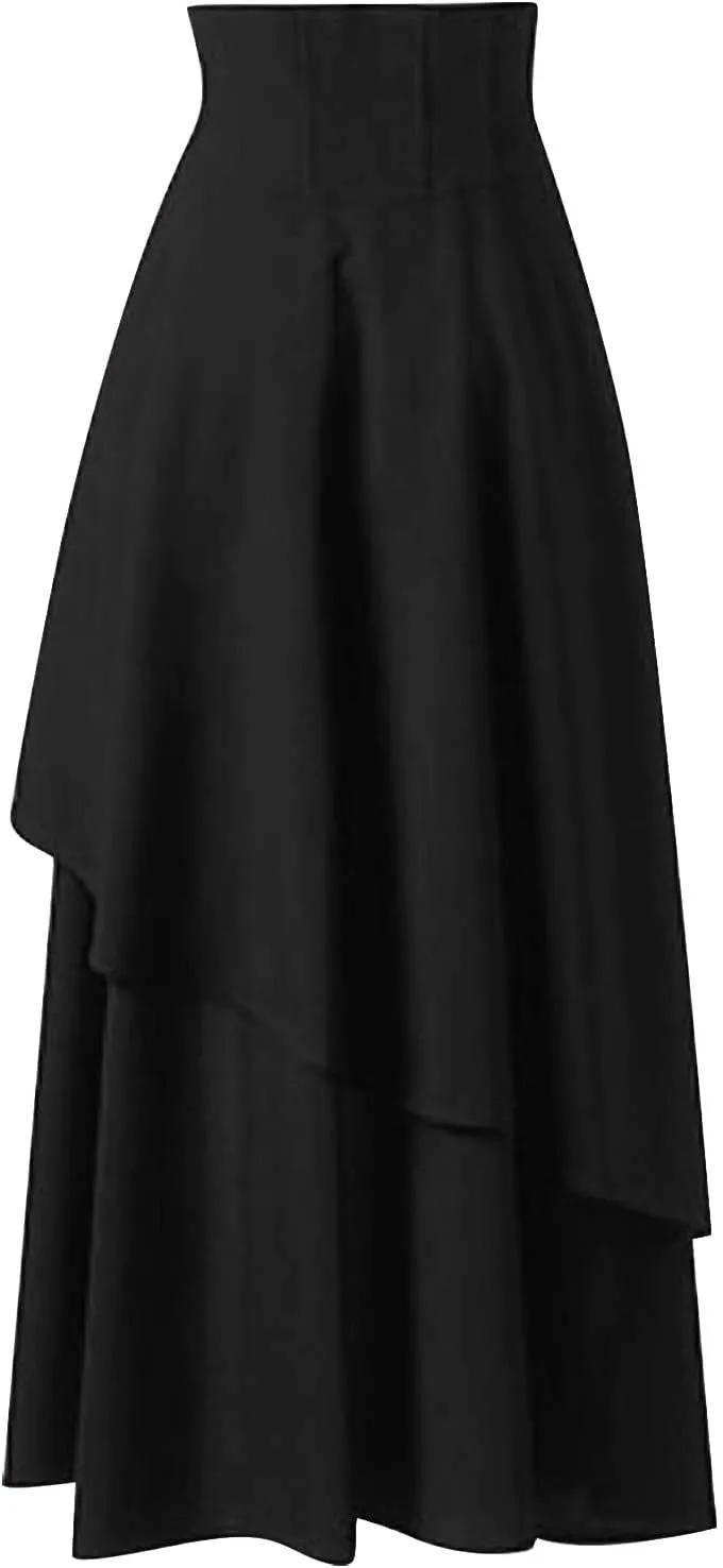 Midi Skirts for Women High Waist Lace Up Vintage Style Loose Hem Tummy Control Lolita Skirt Ladies Trendy Clothes