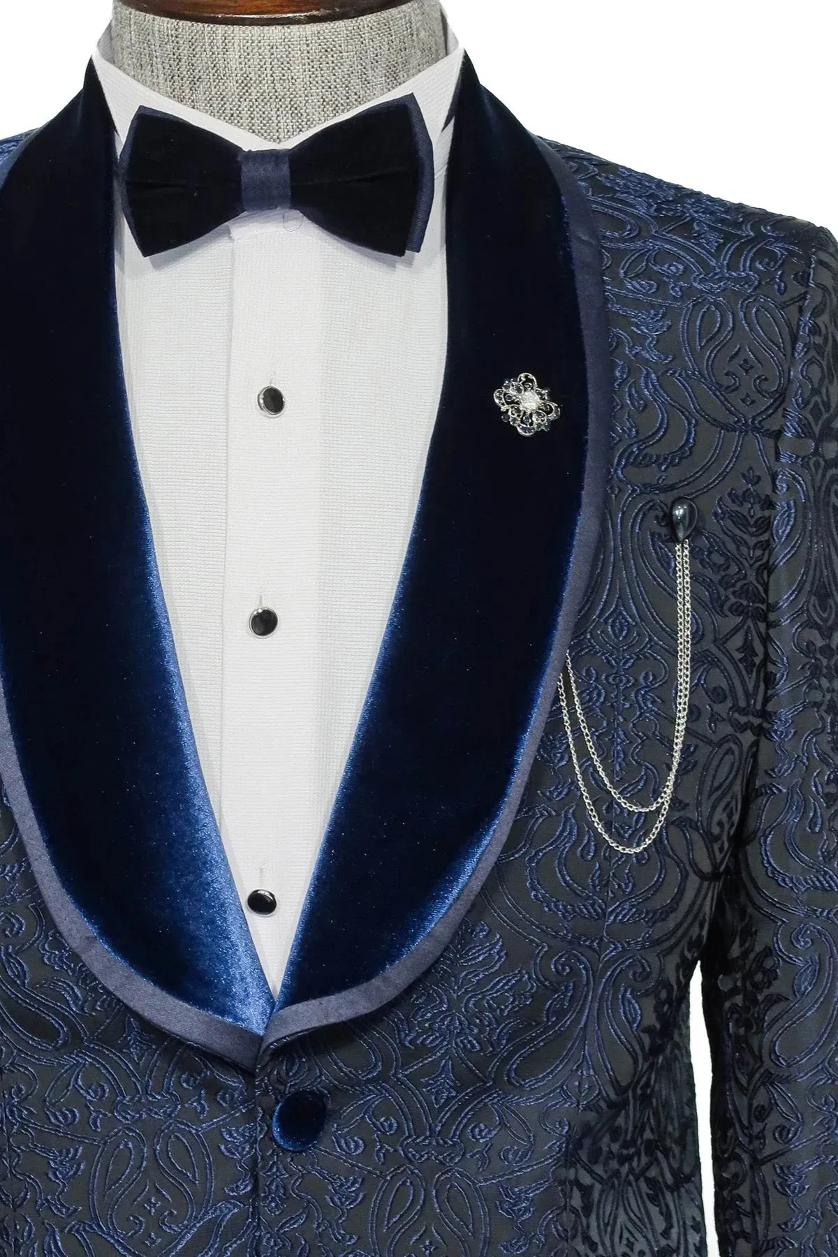Navy Blue European Prom Tuxedo with Velvet Shawl Lapel – 2025 Edition