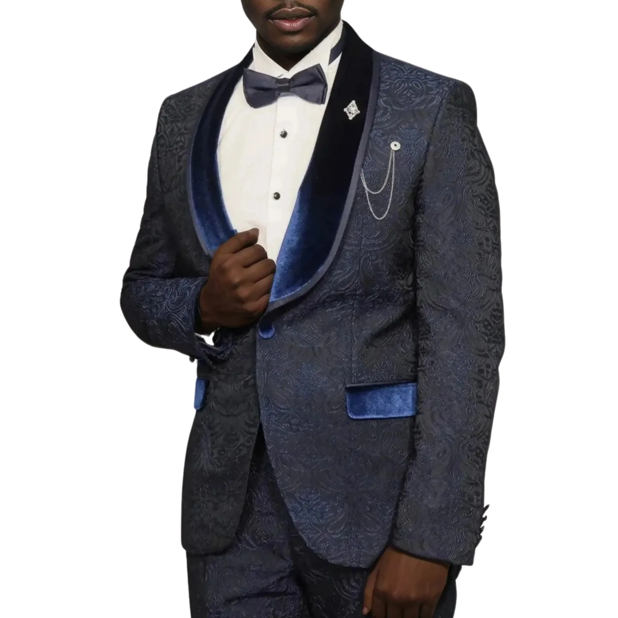 Navy Blue European Prom Tuxedo with Velvet Shawl Lapel – 2025 Edition