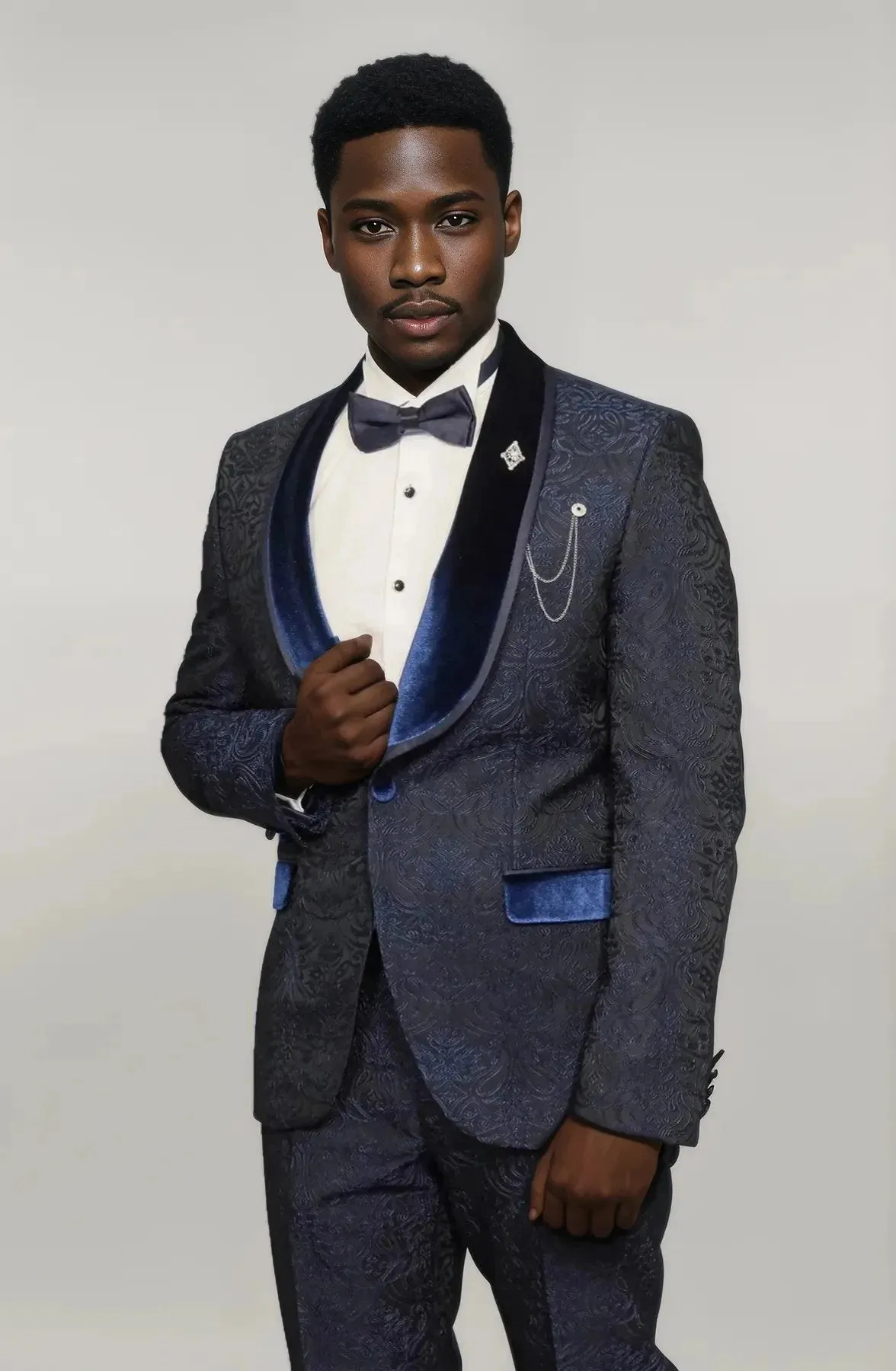Navy Blue European Prom Tuxedo with Velvet Shawl Lapel – 2025 Edition