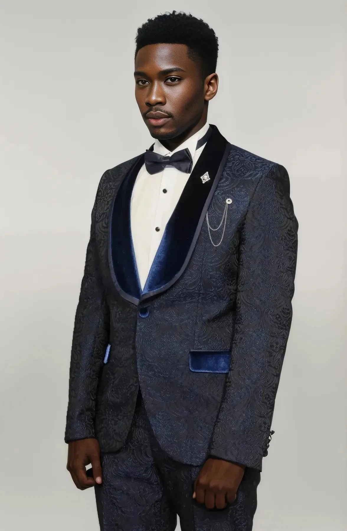 Navy Blue European Prom Tuxedo with Velvet Shawl Lapel – 2025 Edition