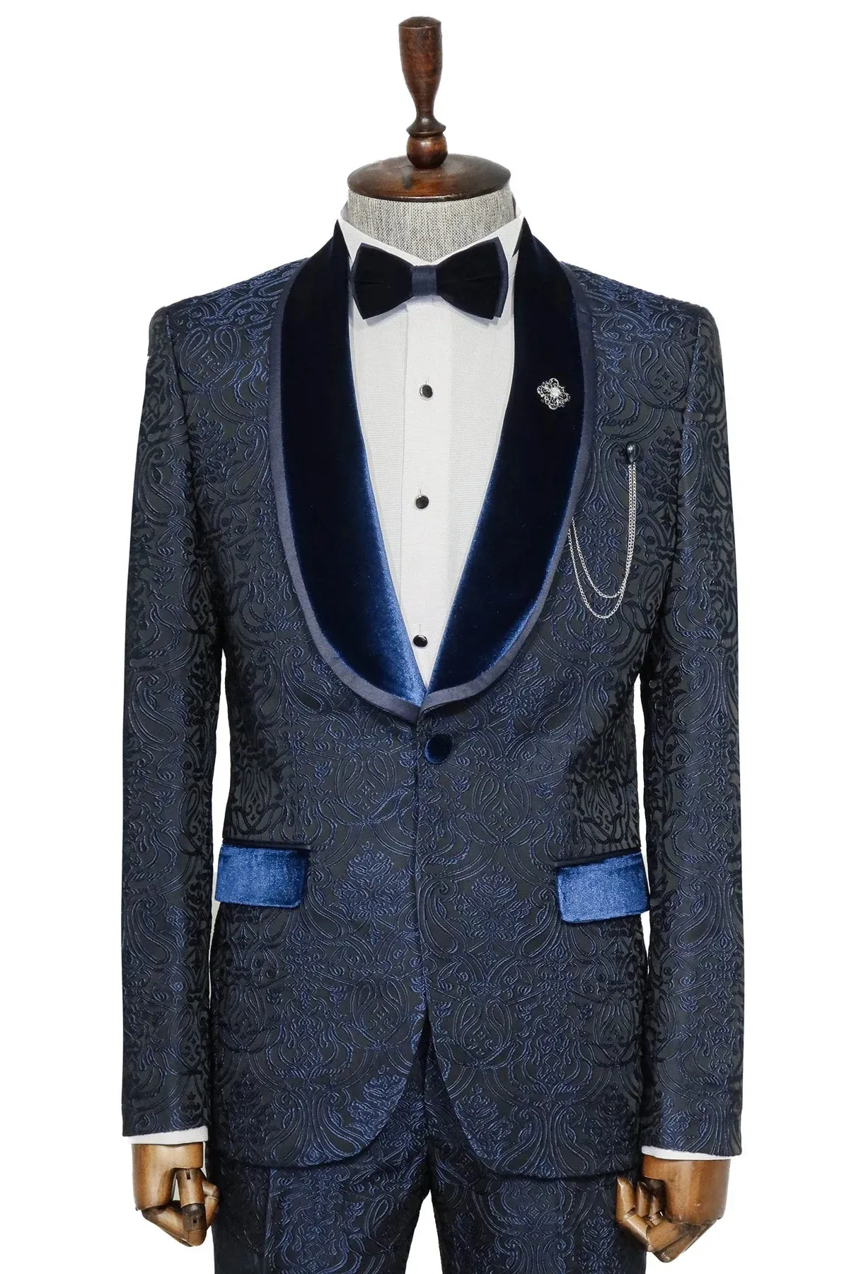 Navy Blue European Prom Tuxedo with Velvet Shawl Lapel – 2025 Edition