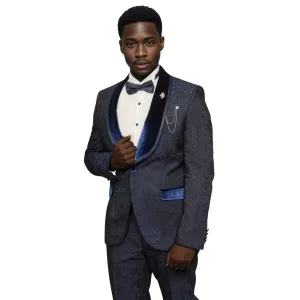 Navy Blue European Prom Tuxedo with Velvet Shawl Lapel – 2025 Edition