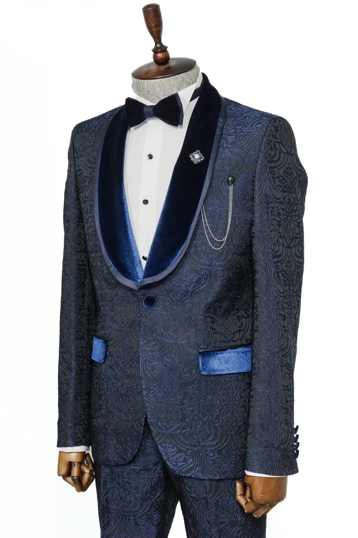 Navy Blue European Prom Tuxedo with Velvet Shawl Lapel – 2025 Edition