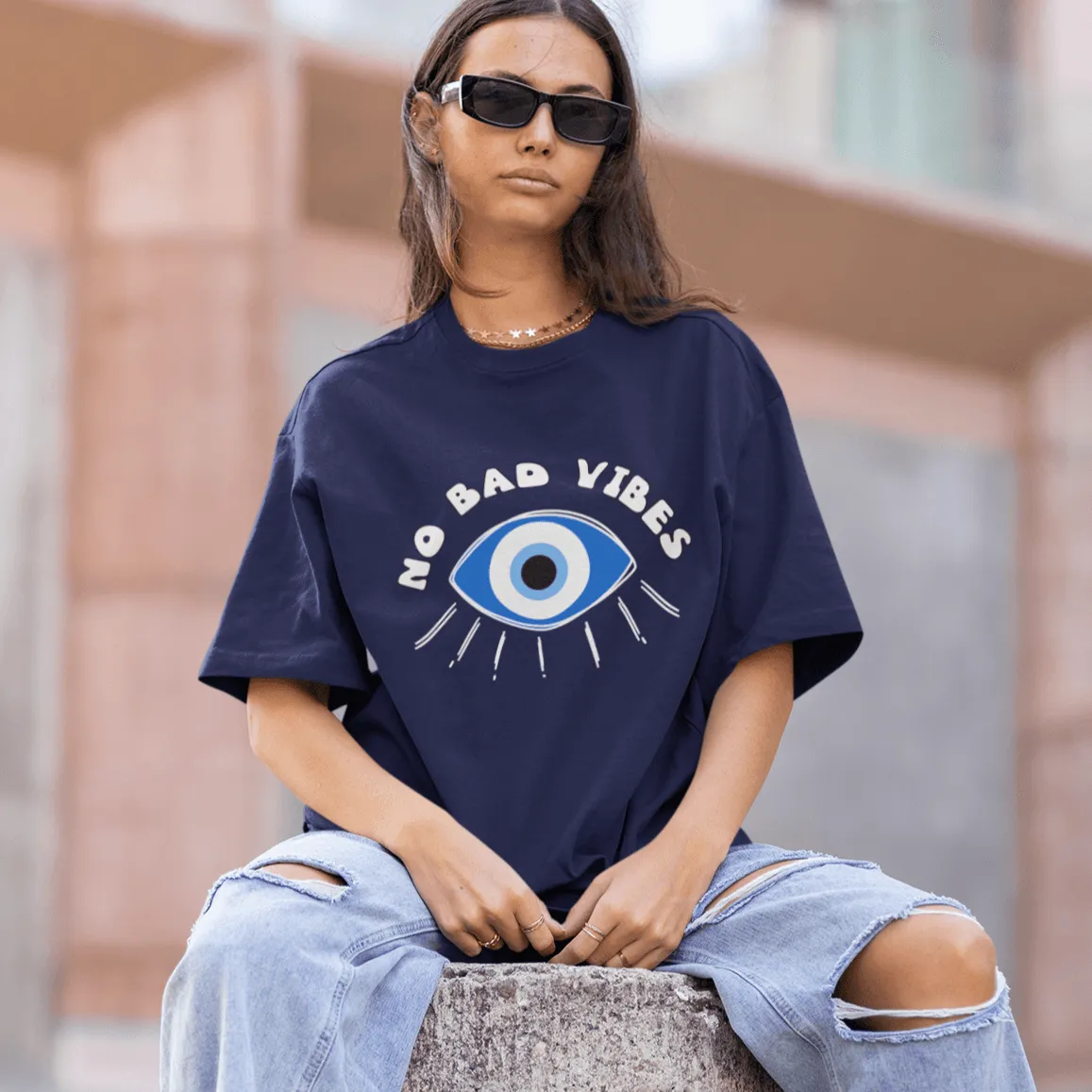 No Bad Vibes Amulet- evil eye- Oversized T-shirts - Unisex